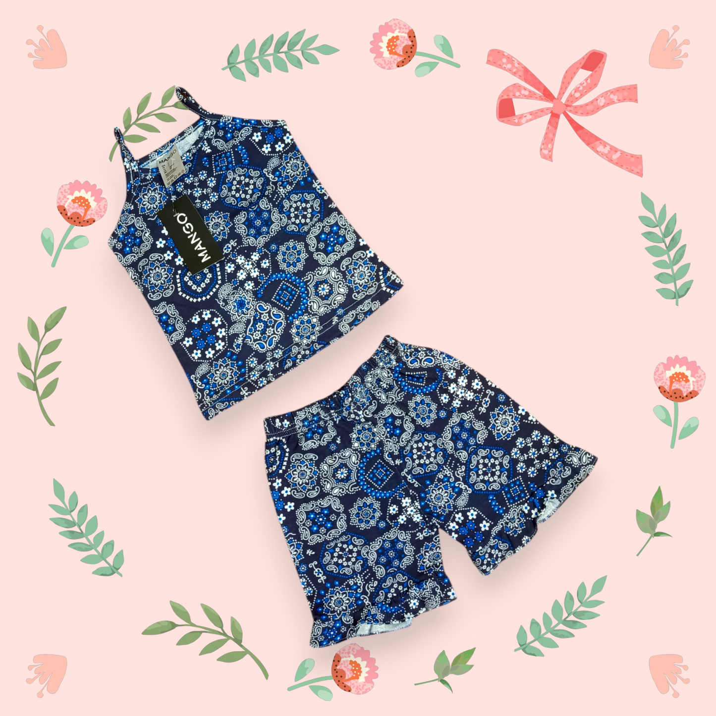 Blue white floral  tanktop set