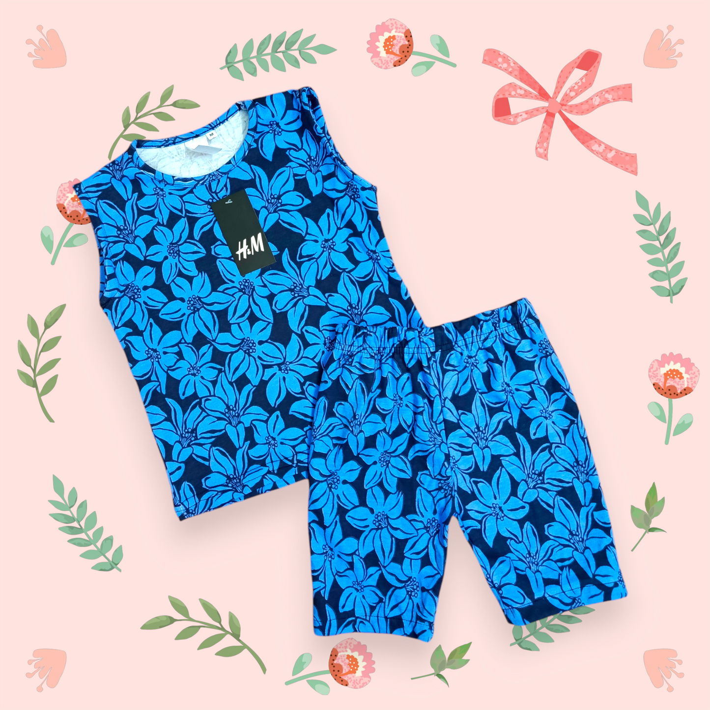 Mid Blue flower sando suit