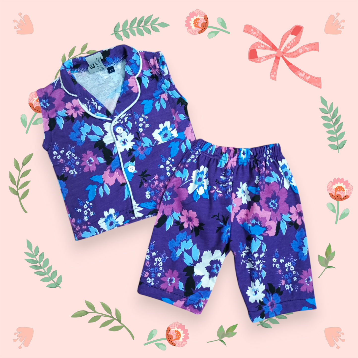 Purple multi floral sando button suits