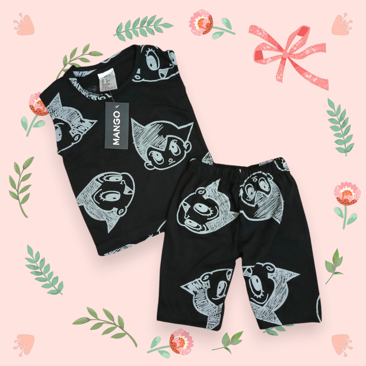 Black cartoon sando shorts suit