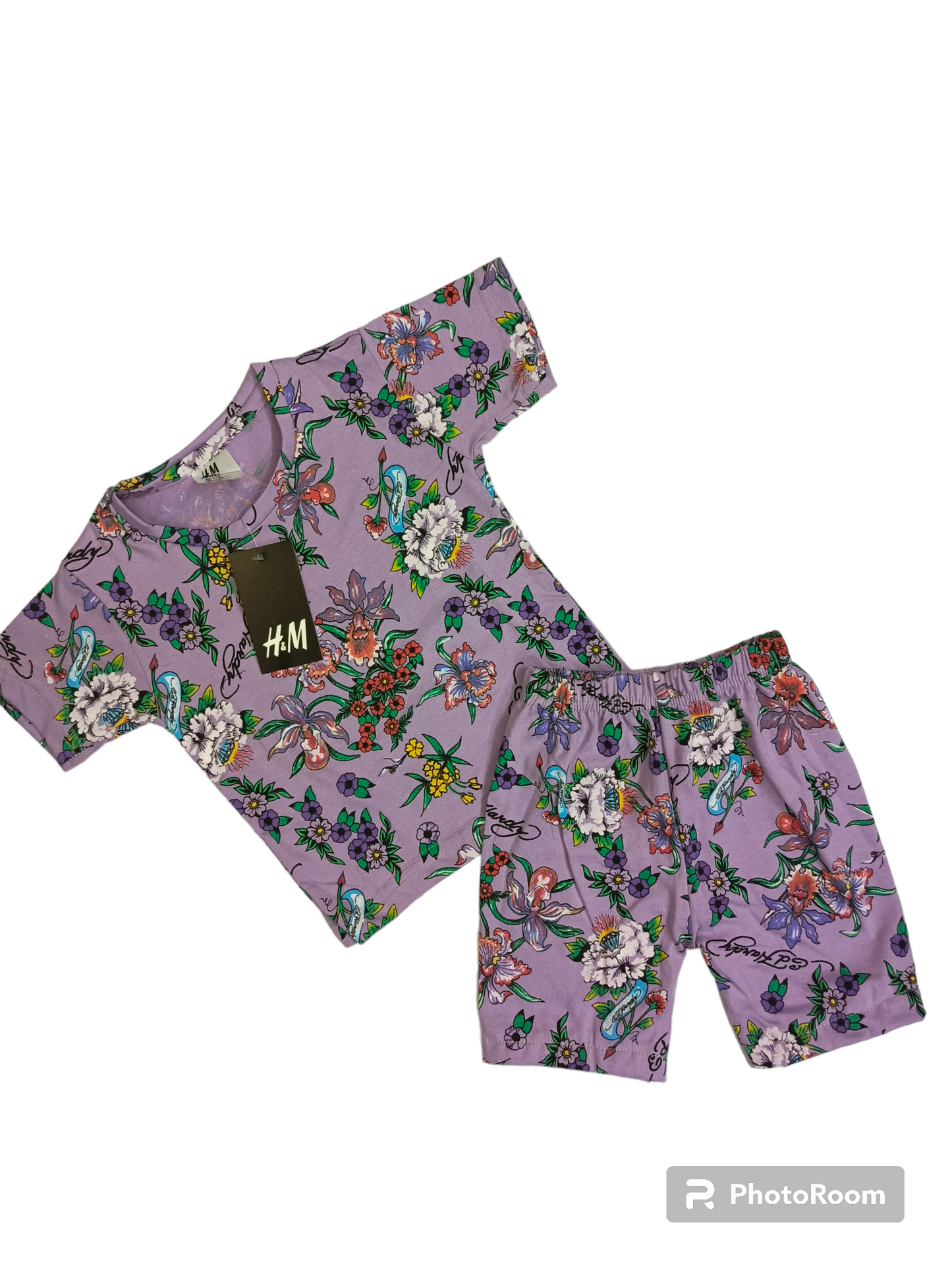 Purple floral leaves shorts suit