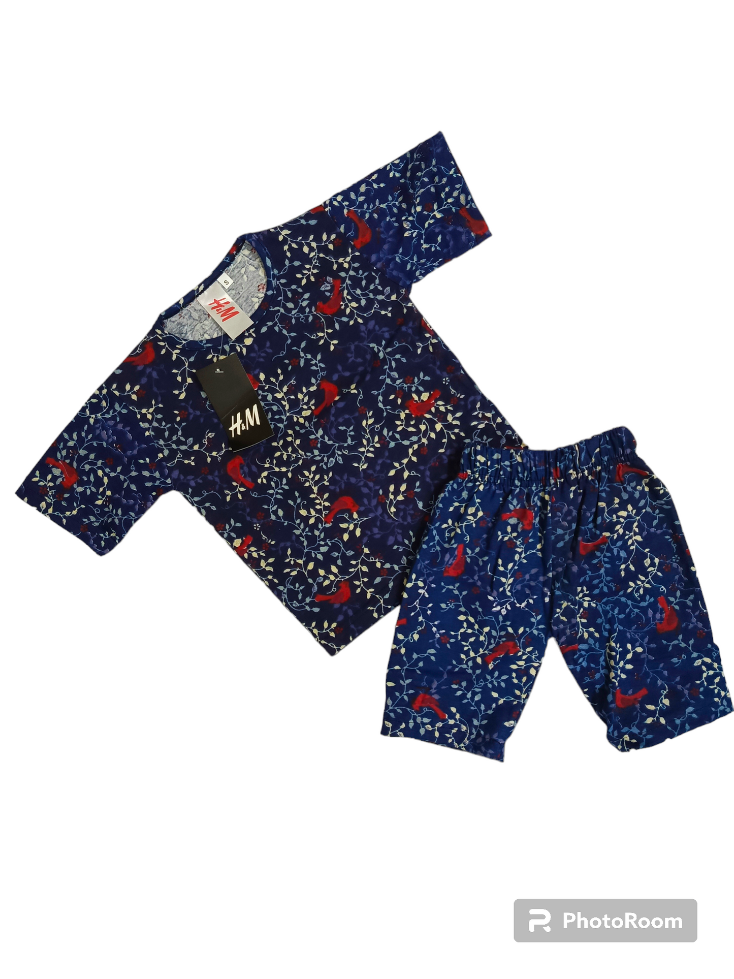 Blue bird floral short suit