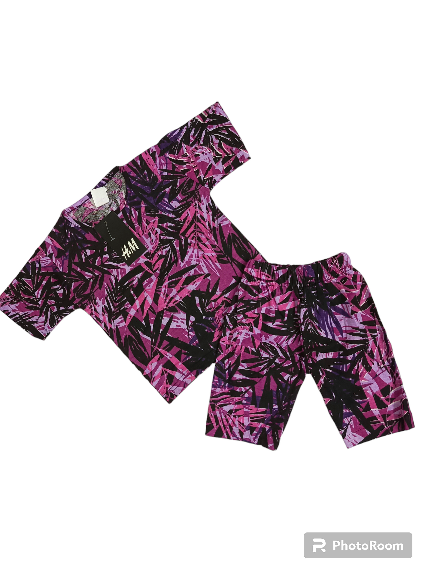 Purple leaves shorts suit