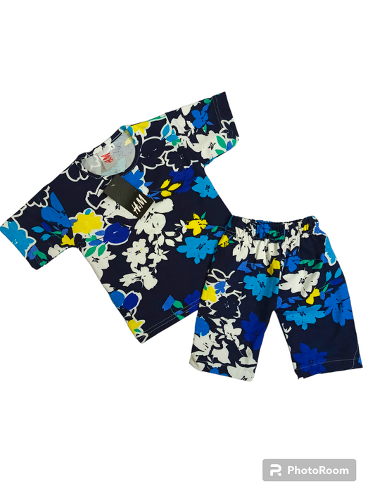 Blue multi floral shorts suit