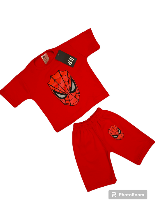 Red spider man shorts suit