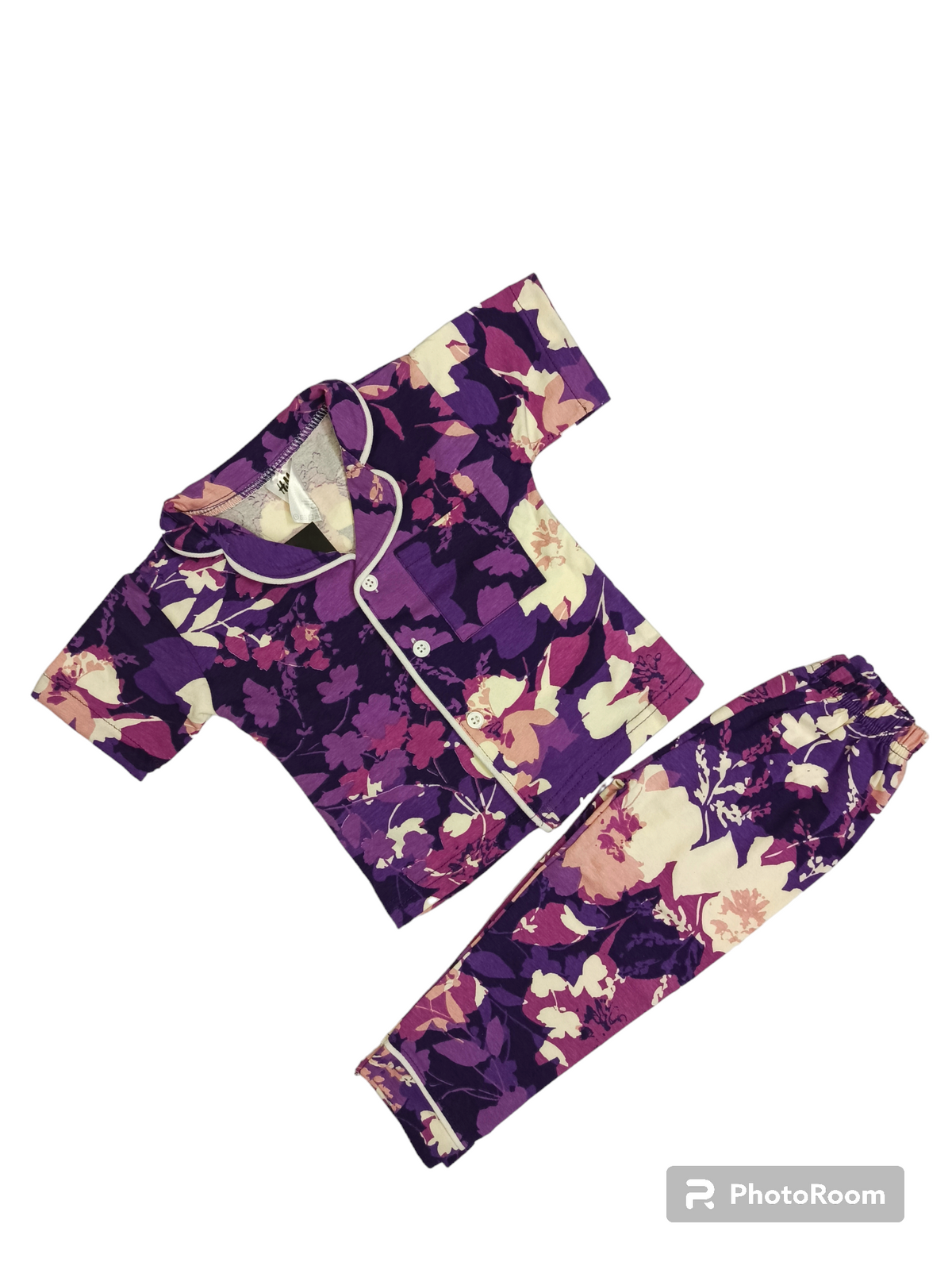 Purple white flower half sleeves pajama suits