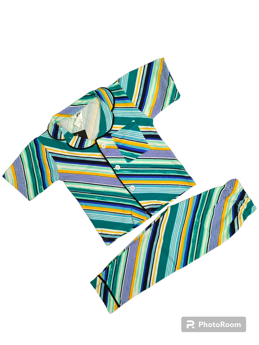 Green stripes half sleeves pajama suit