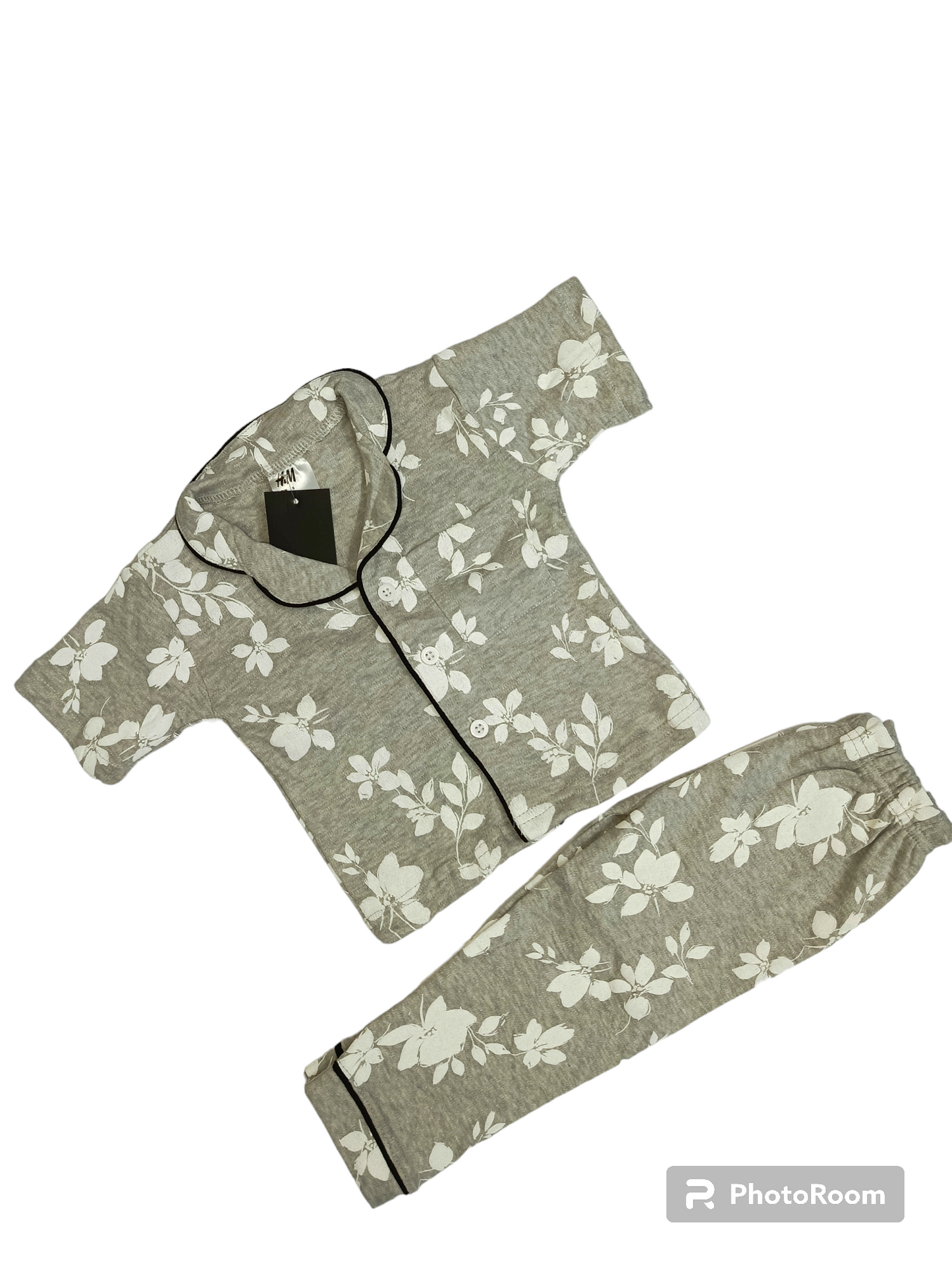 Grey flower half sleeves pajama suit