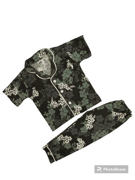 Black floral half sleeves pajama suits