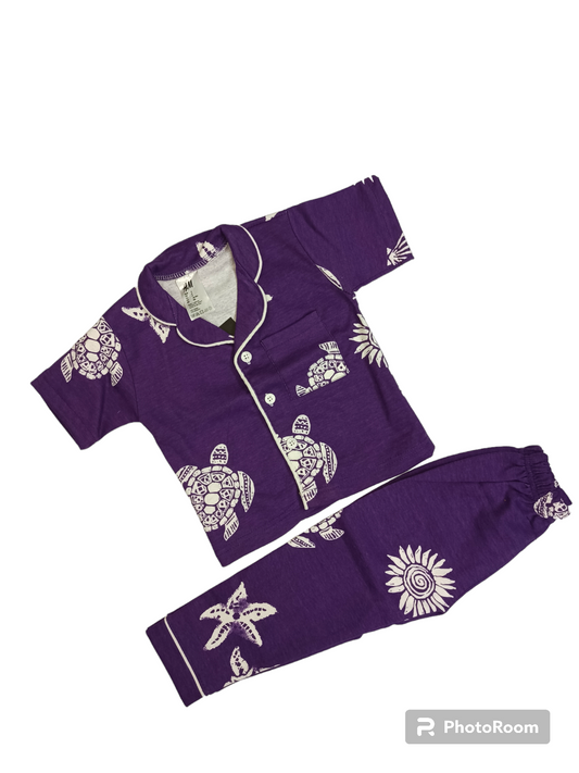 Purple tortoise half sleeves pajama suit