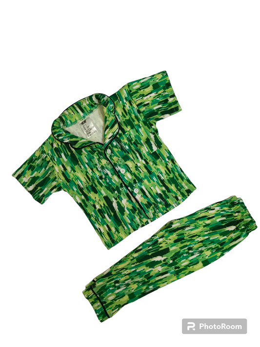 Green stripes half sleeves pajama suit