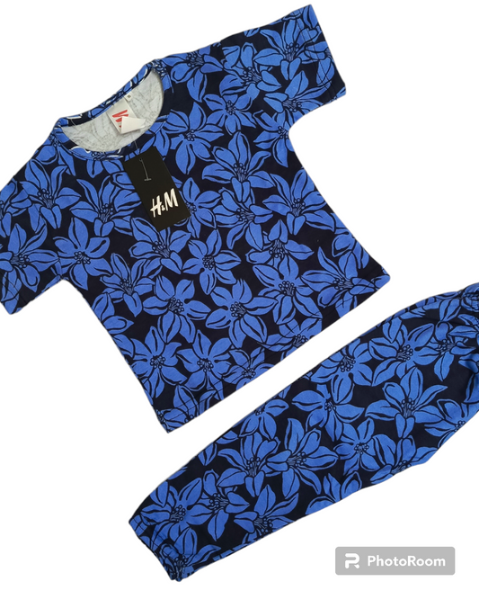 Blue floral soft half sleeves suit