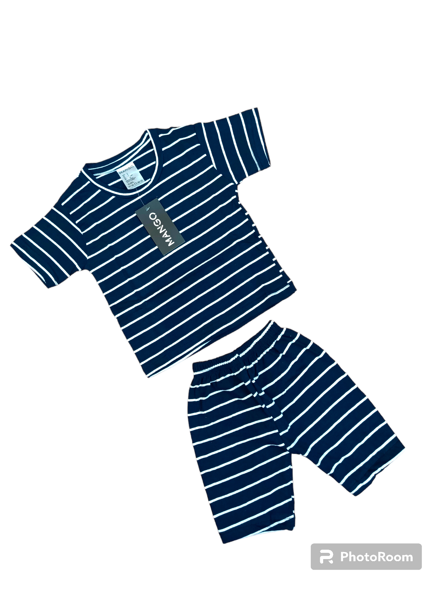 Navy blue stripes shorts suit