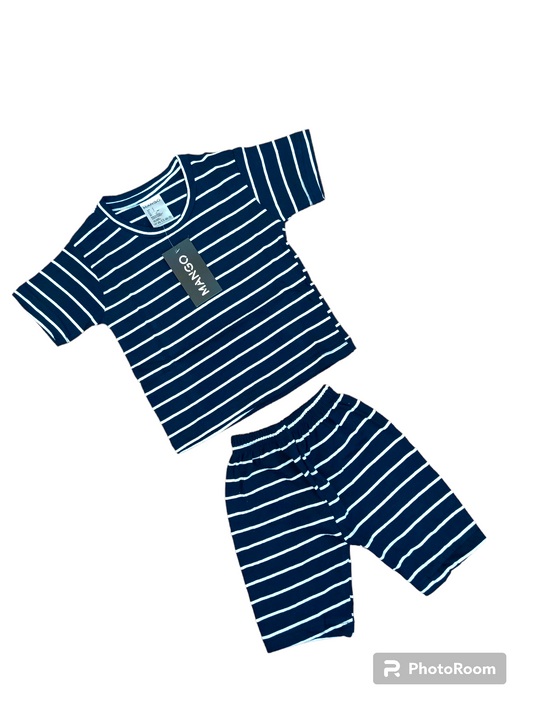 Navy blue stripes shorts suit