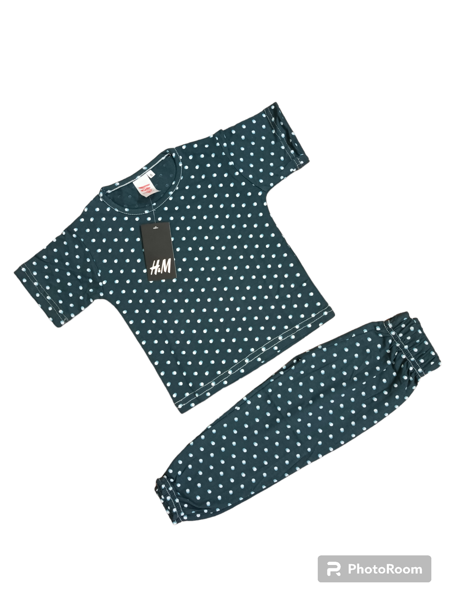 Navy polka half sleeves suit