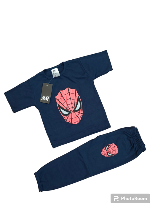 Navy blue spiderman half sleeves suit