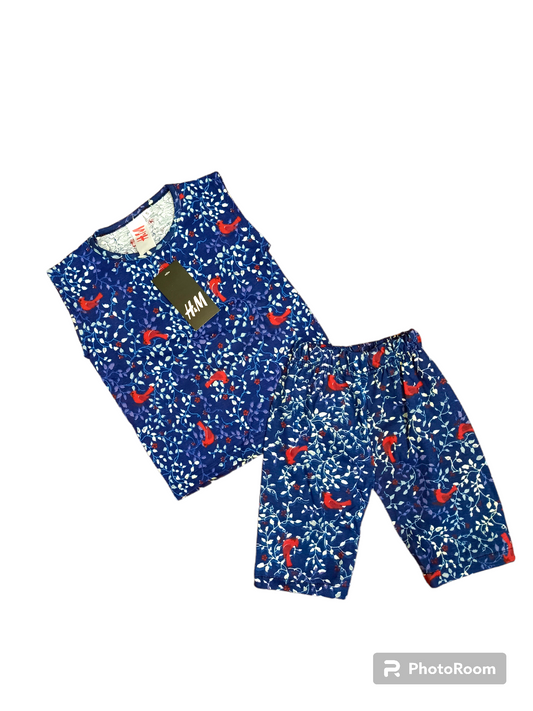 Blue red bird sando suit