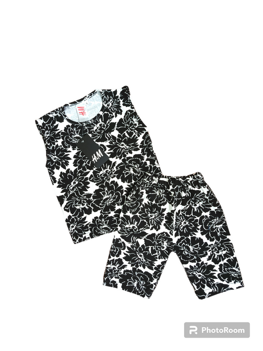 Black white floral sando suit