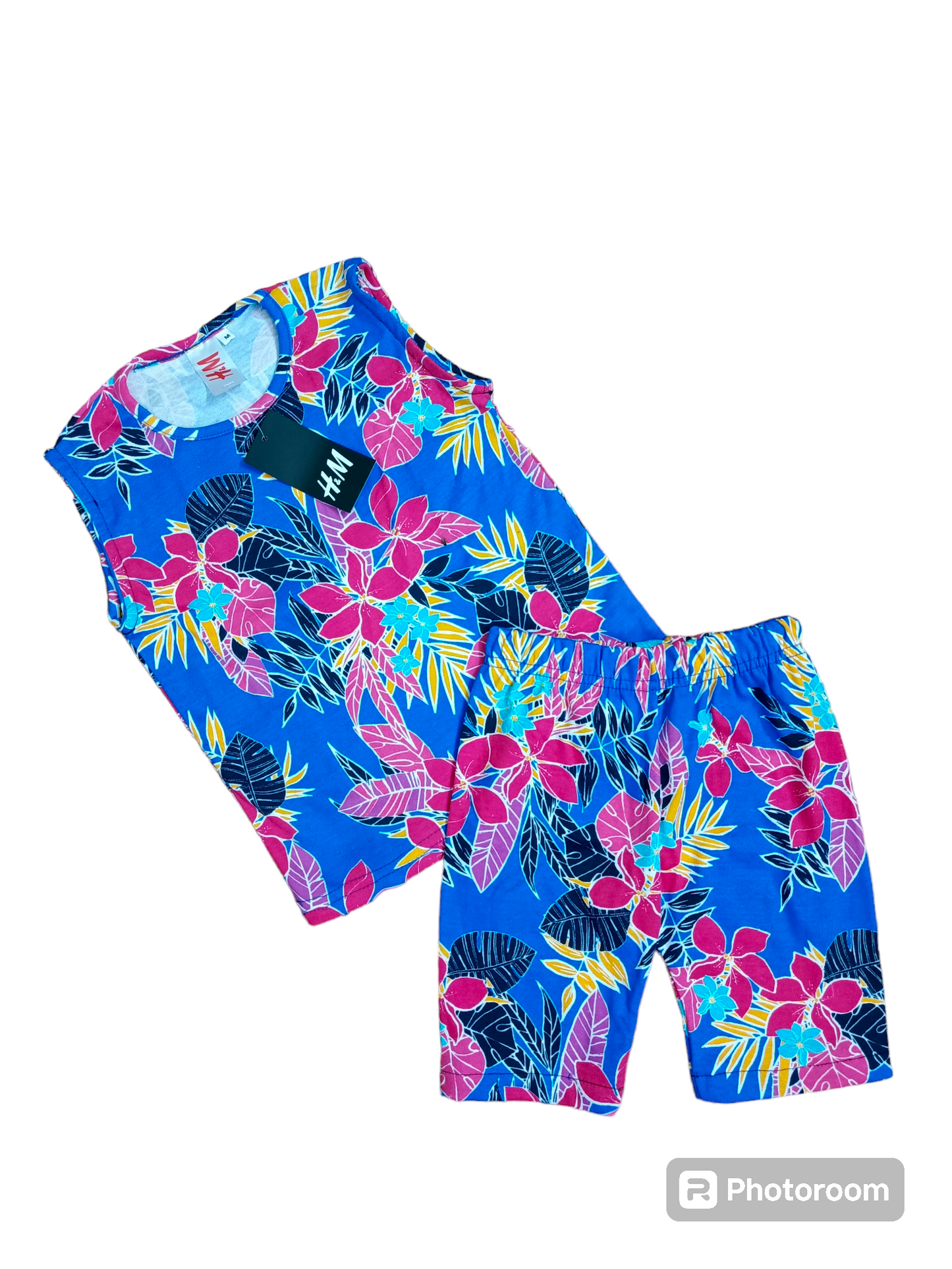 Blue multi floral sando suit