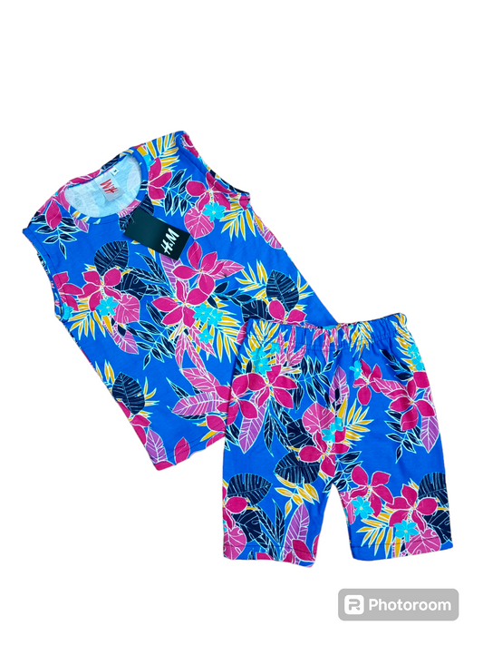 Blue multi floral sando suit