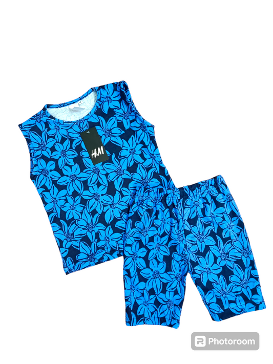 Mid Blue flower sando suit