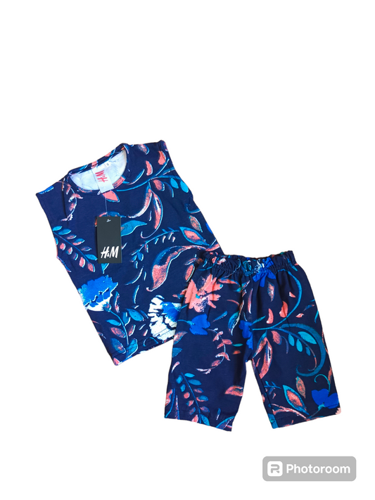 Navy blue floral shorts sando suit