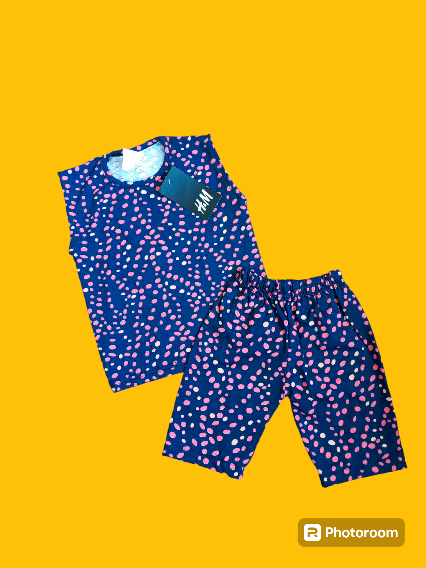 Navy polka dot sando suit