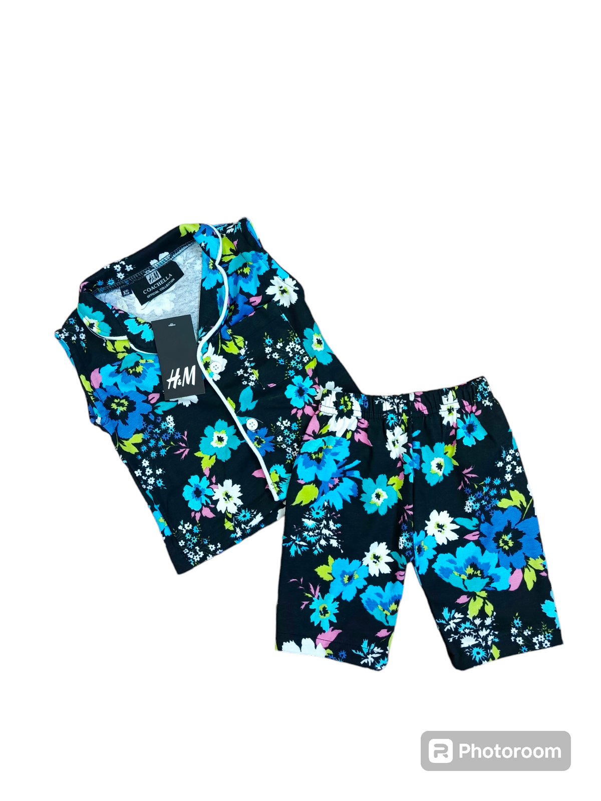 Black multi flowers sando button suits