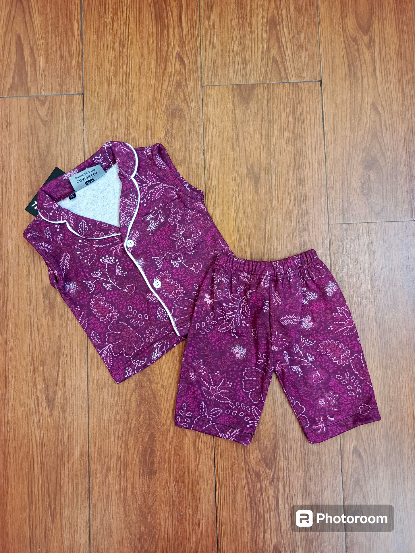 Purple tiny floral sando button suit