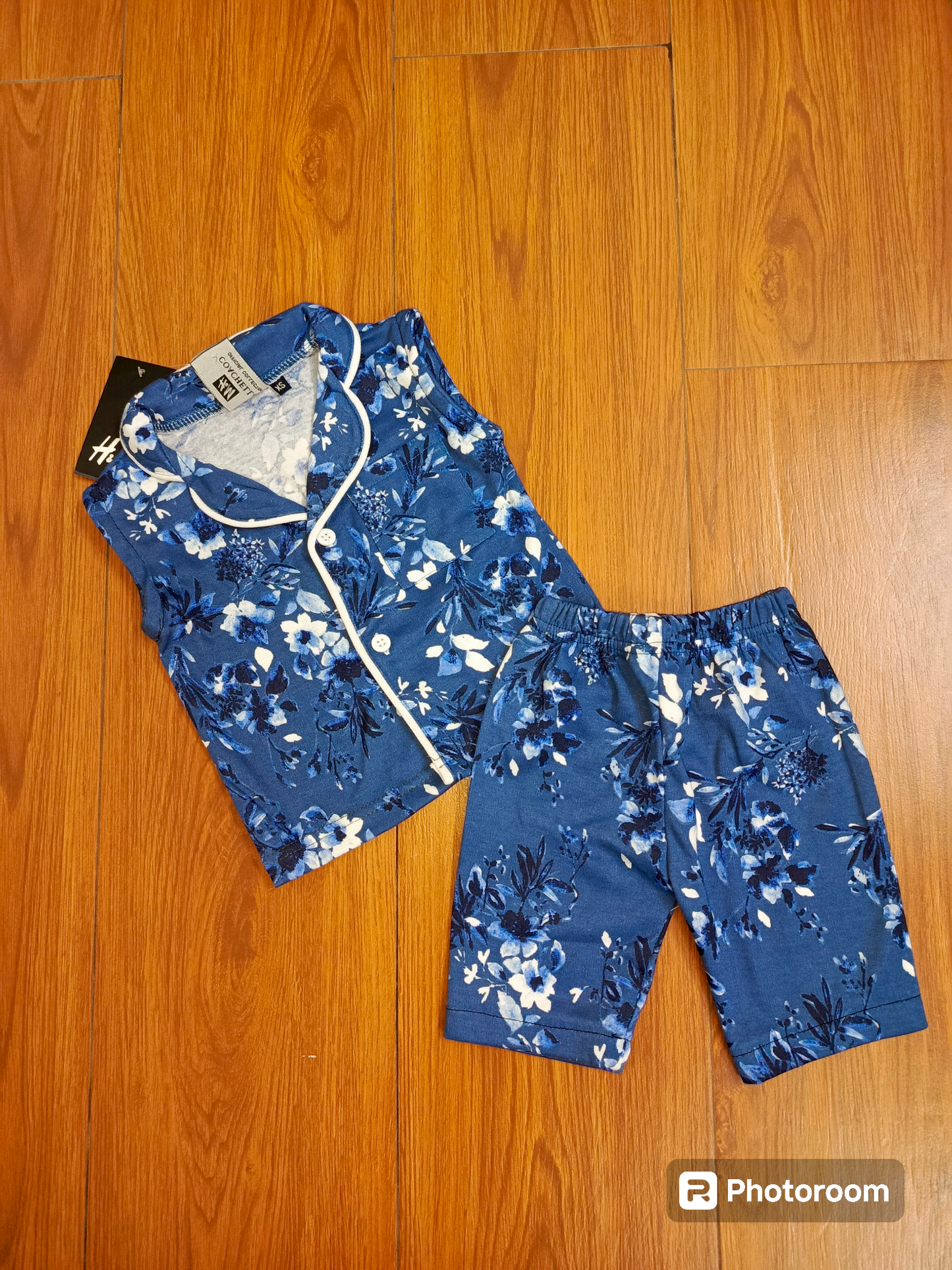 Mid blue floral sando button suits