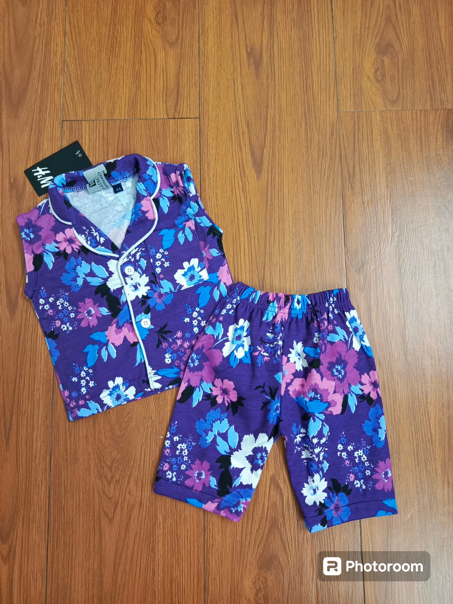 Purple multi floral sando button suits