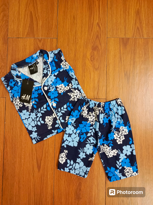 Blue mix flower sando button suits