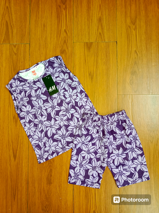 Mid Purple floral sando suit