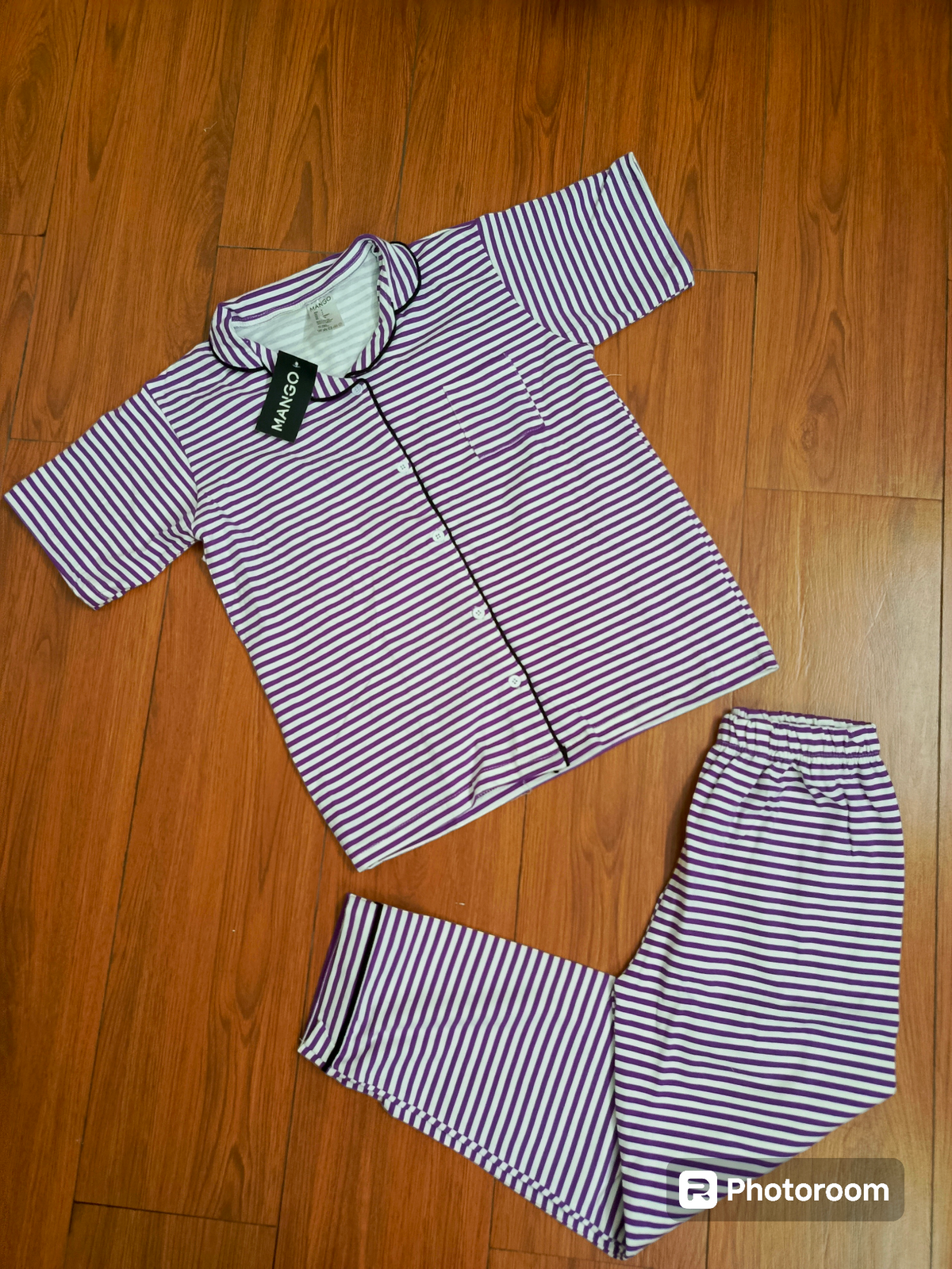 Purple stripes ladies pj's half sleeves suit