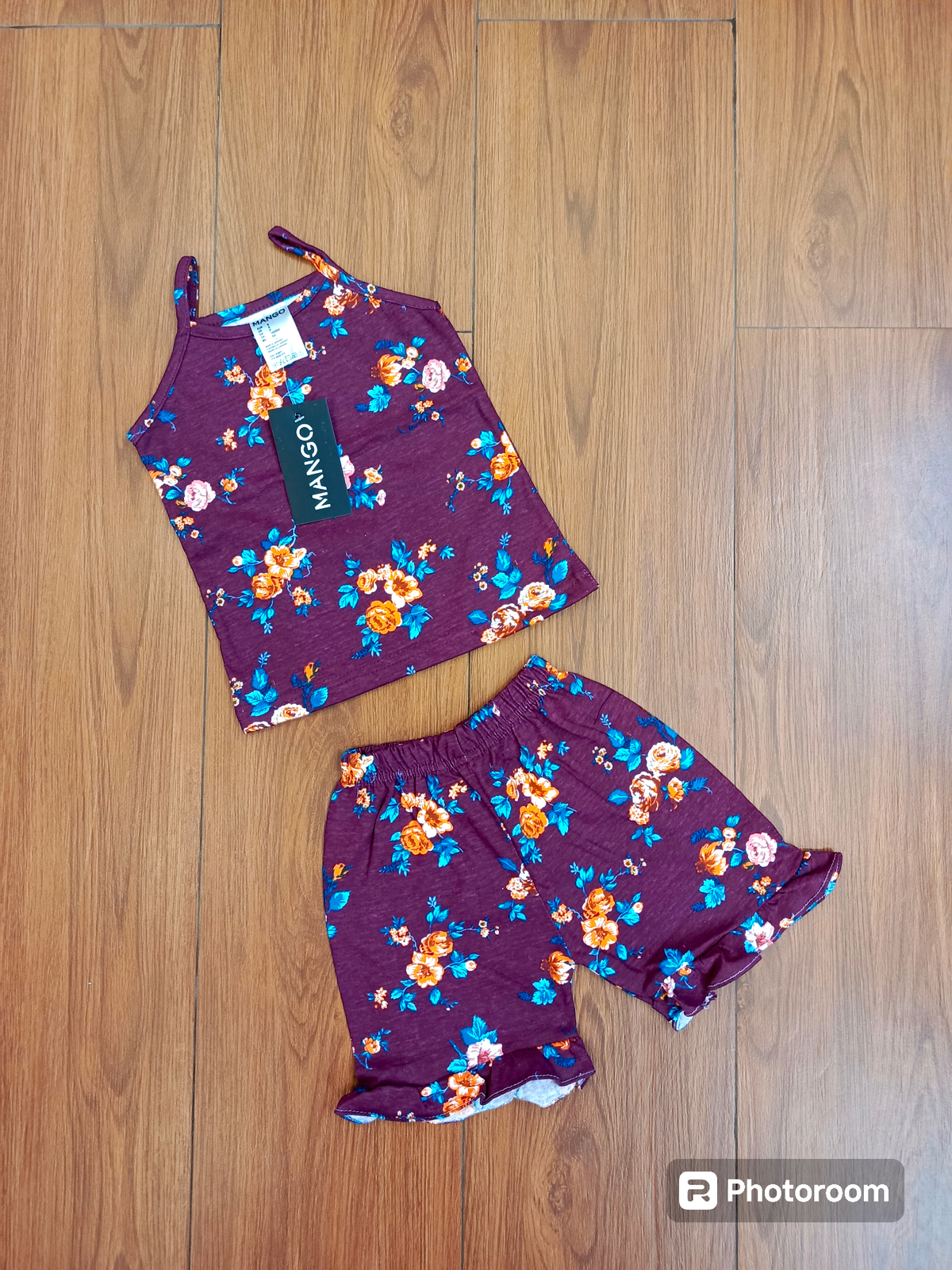 Maroon orange flower tanktop set