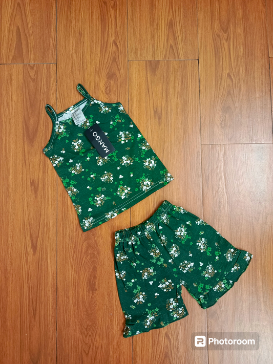 Green white floral tanktop set