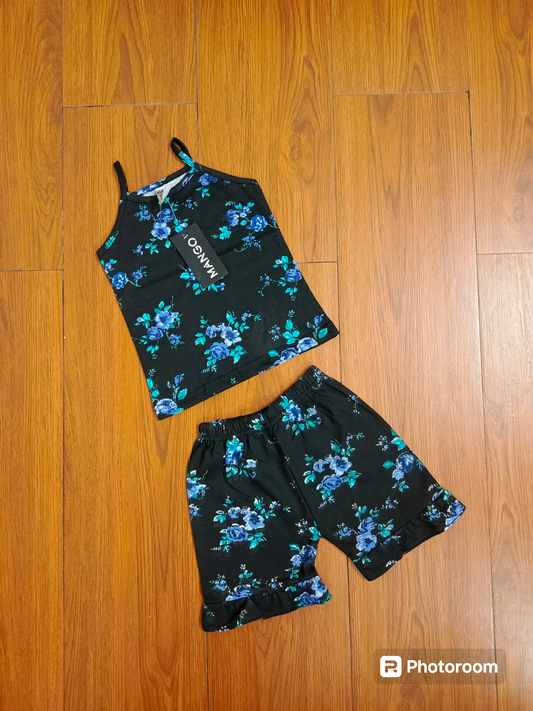 Black green floral tanktop set