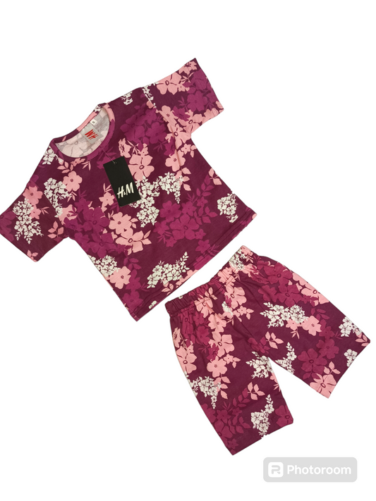 Purple peach half sleeves shorts suit