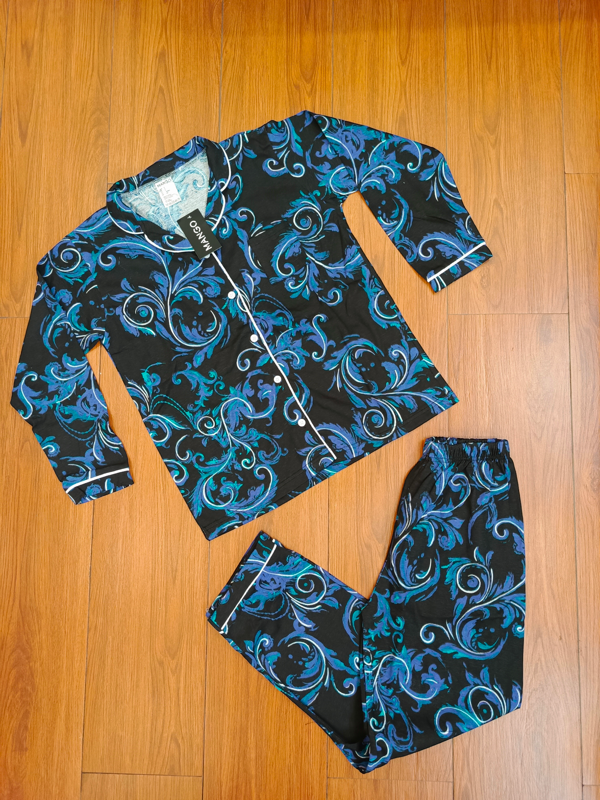 Black blue floral ladies pj's