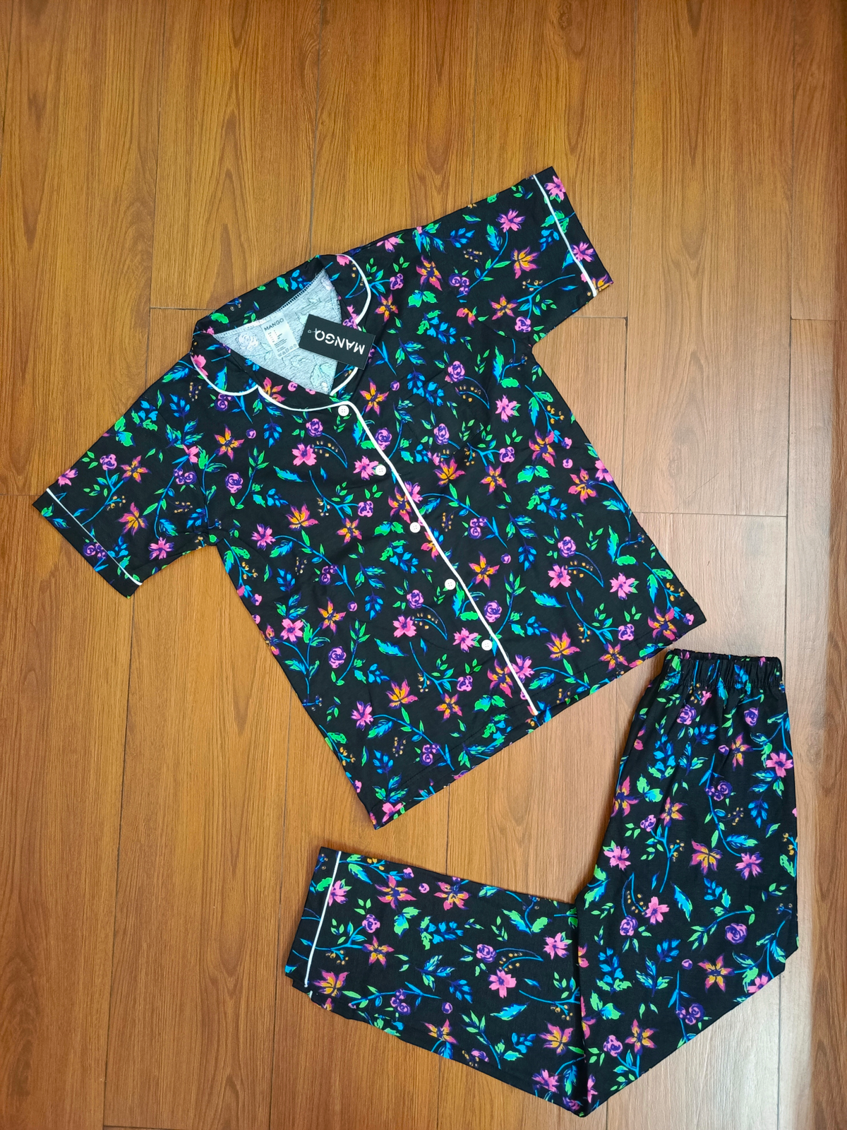 Black floral half sleeves ladies pj's