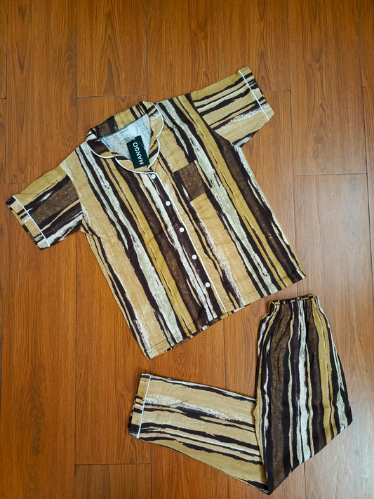 Coffee stripes ladies pj's half sleeves