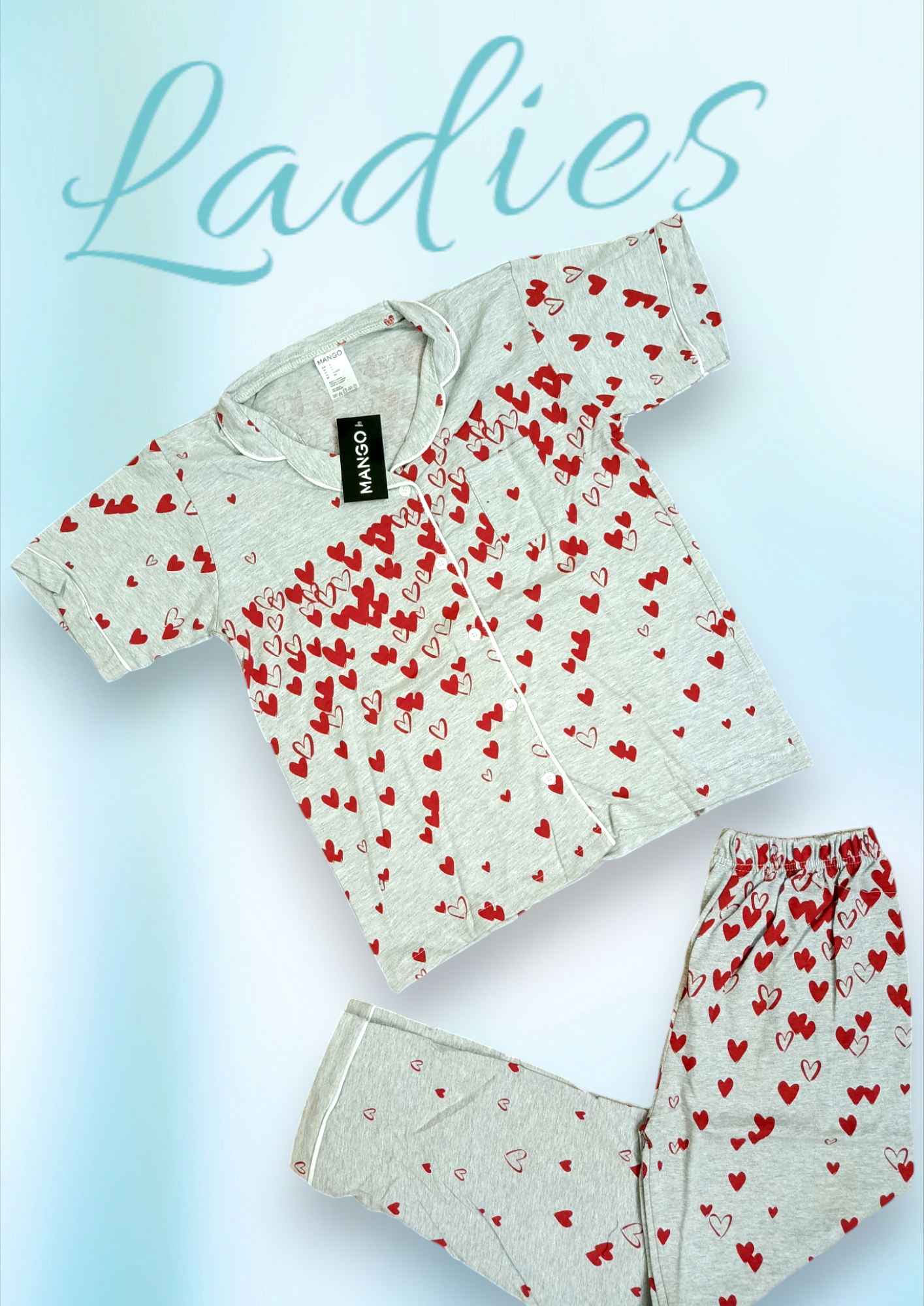 Grey heart ladies pj's