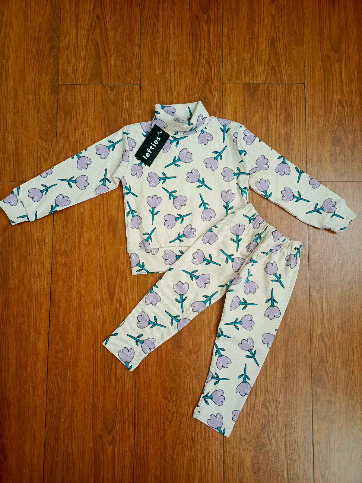 Cream purple flower hineck tracksuit