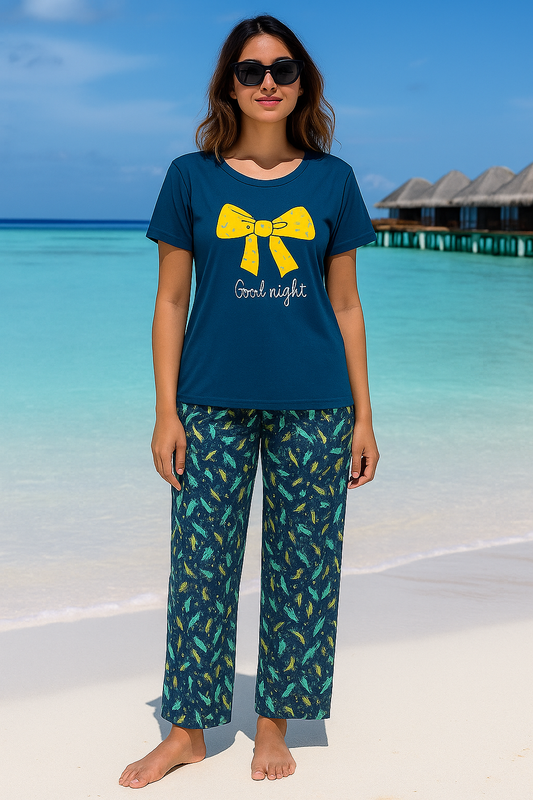 Blue aqua floral ladies lounge wear suit