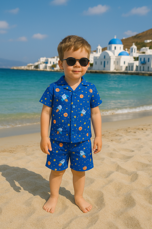 Blue space linen suit