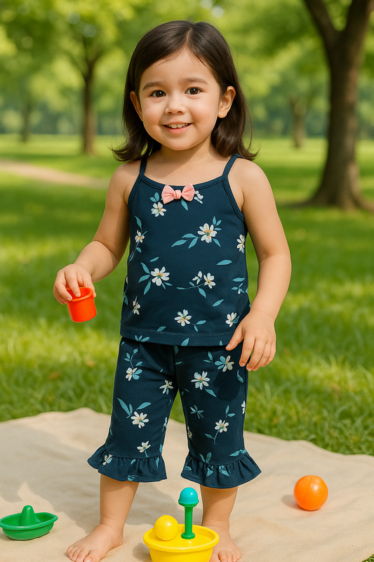 Blue flower tanktop capri suits