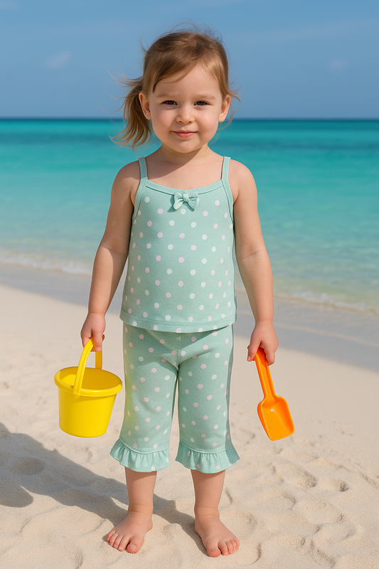 Green polka tanktop capri suit