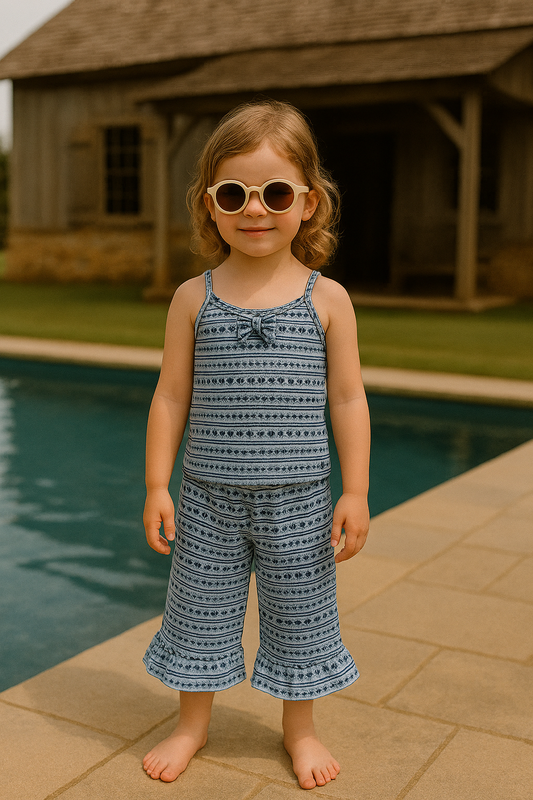 Blue floral baby tanktop suit