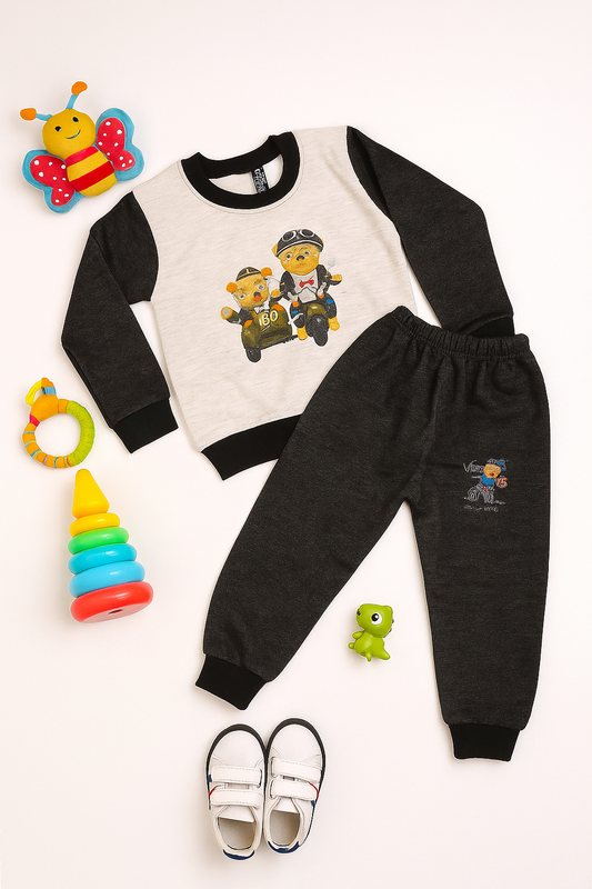 Black grey printed kids track suit