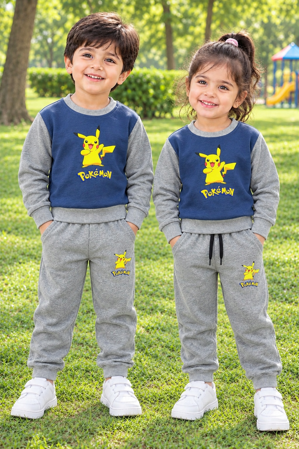 Blue grey pokemon contrast  fleece tracksuit